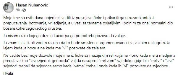 Objava Nuhanovića na Facebooku - Avaz