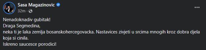 Objava Saše Magazinovića - Avaz