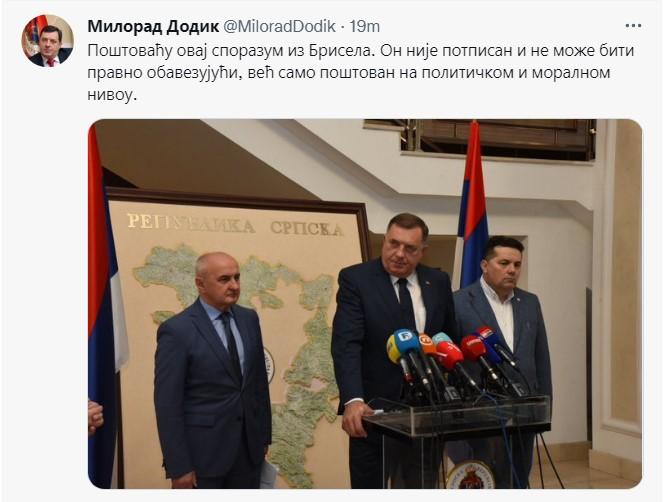 Objava Dodika na Twitteru - Avaz