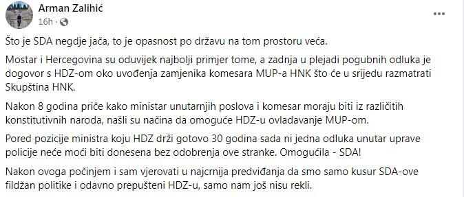 Objava Zalihića na Facebooku - Avaz