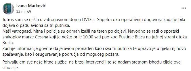 Objava Ivane Marković na Facebooku - Avaz