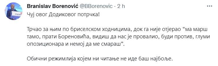 Objava Borenovića na Twitteru - Avaz