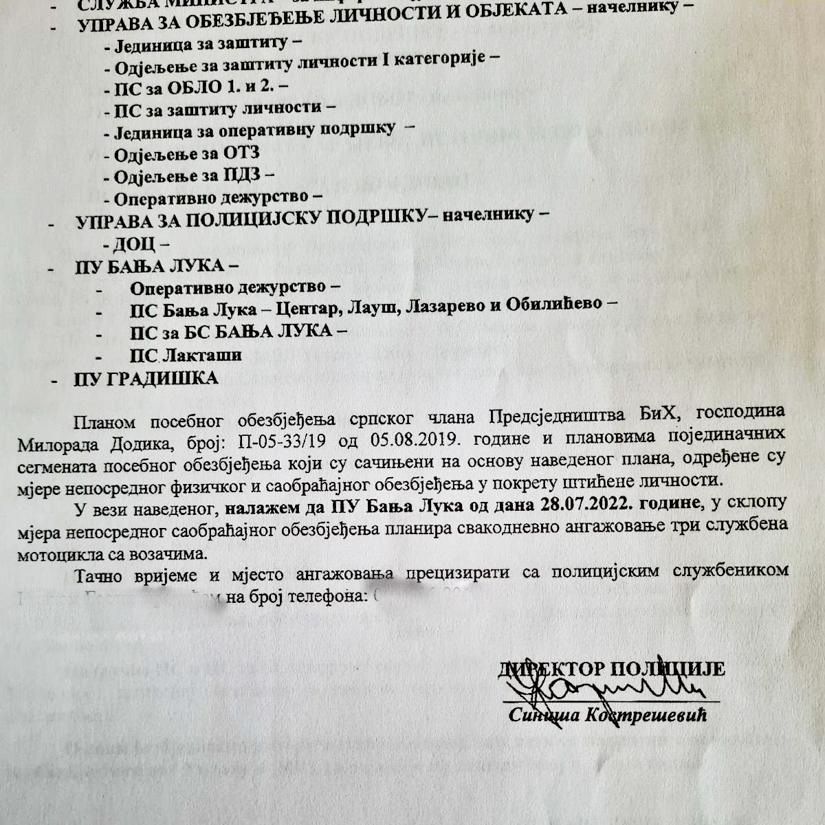 Naredba koju je potpisao Siniša Kostrešević - Avaz