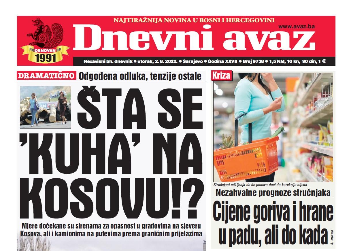 Danas u "Dnevnom avazu" čitajte: Šta se "kuha" na Kosovu!?