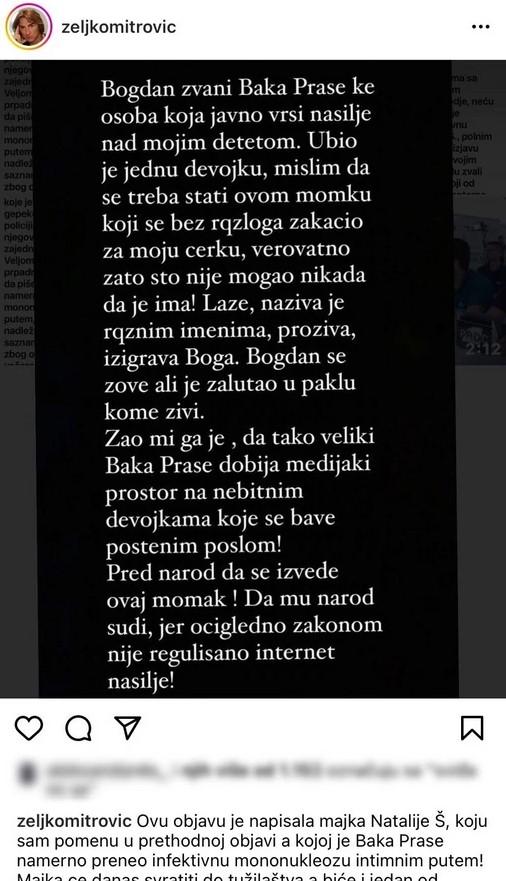 Poruka koju je Željko Mitrović objavio na Instagramu - Avaz