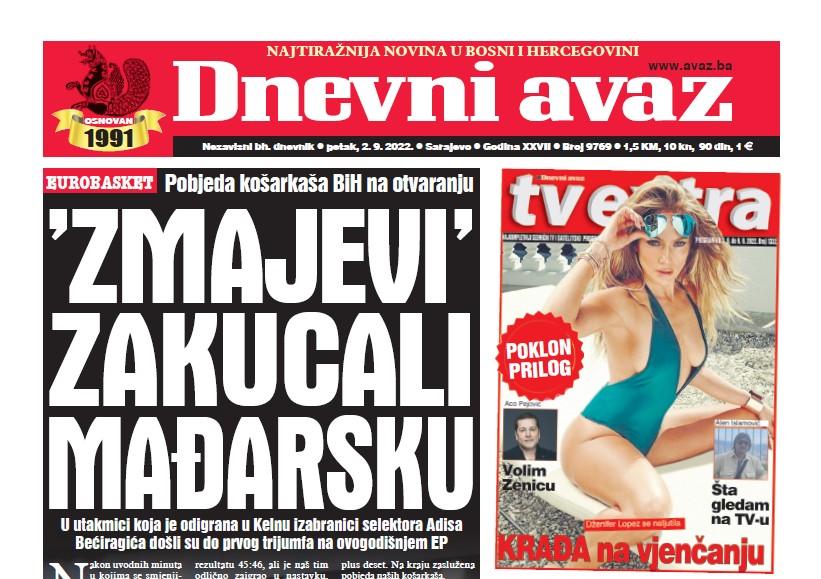 Danas u "Dnevnom avazu" čitajte: "Zmajevi" zakucali Mađarsku
