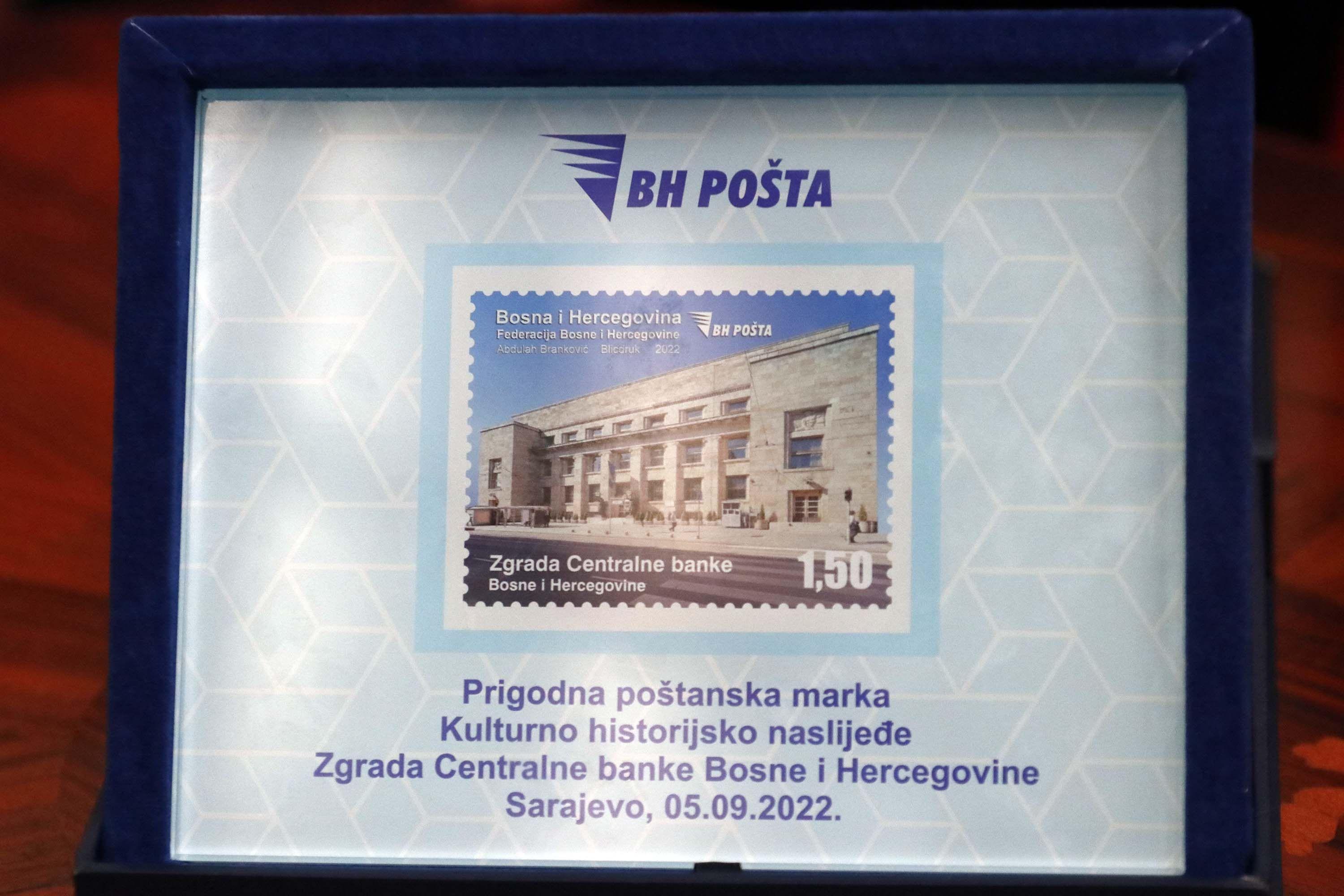 Centralna banka BiH i BH Pošta predstavile su poštansku marku "Kulturno-historijsko naslijeđe - Zgrada Centralne banke BiH" - Avaz
