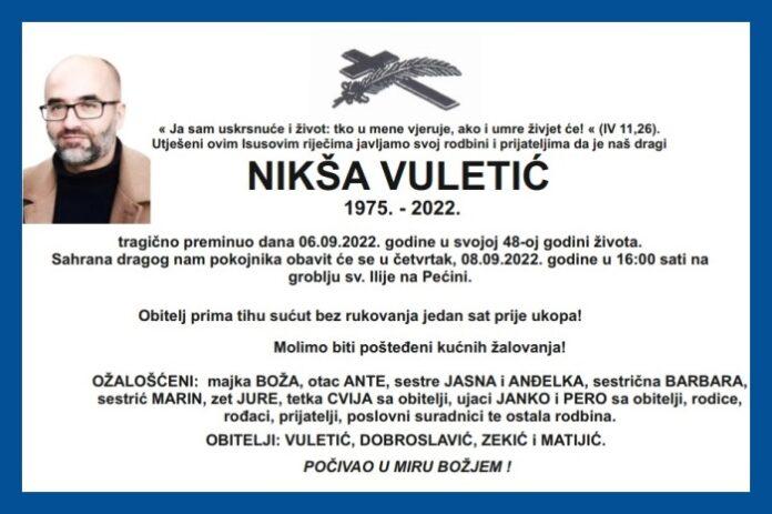 Osmrtnica Nikša Vuletić - Avaz