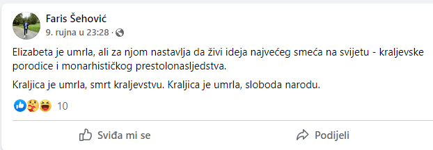Facebook status Farisa Šehovića - Avaz