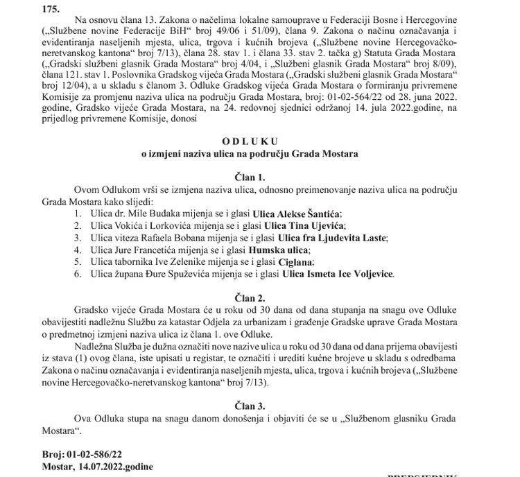 Faksimil odluke Gradskog vijeća Mostara - Avaz