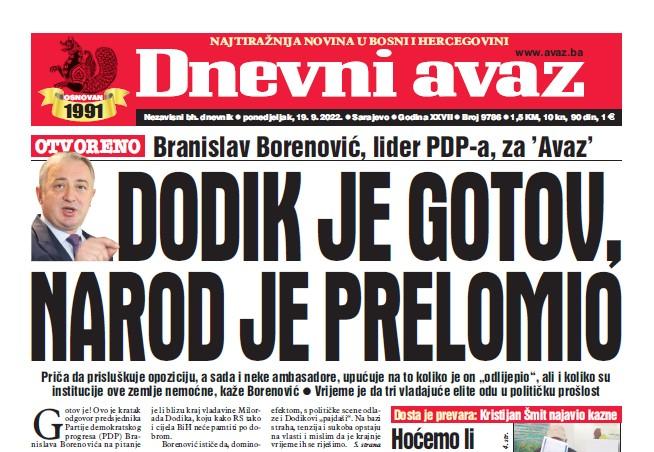 Danas u "Dnevnom avazu" čitajte: Dodik je gotov, narod je prelomio