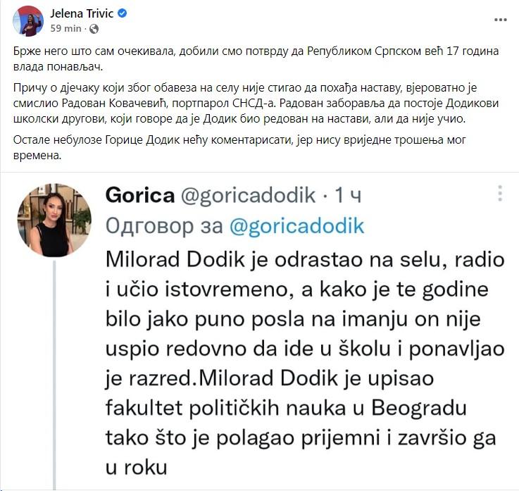 Tvit Gorice Dodik - Avaz