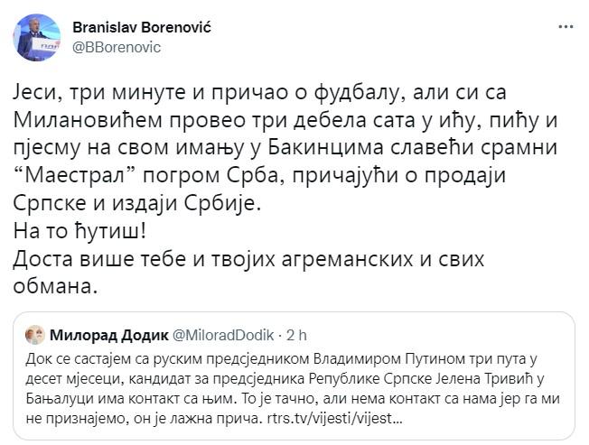 Odgovor Borenovića na Twitteru - Avaz