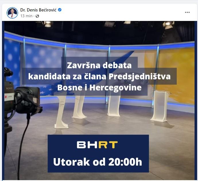 Facebook status Denisa Bećirovića - Avaz