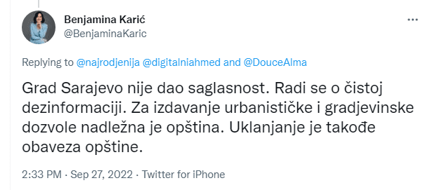 Tvit Benjamine Karić - Avaz