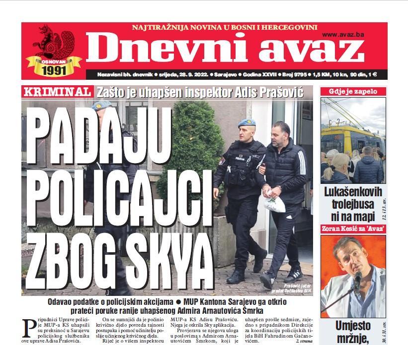 U današnjem broju "Dnevnog avaza" čitajte: Padaju policajci zbog Skya