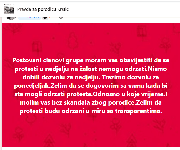 Otkazani protesti za porodicu Krstić - Avaz