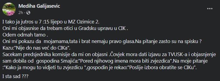 Objava Medihe Galijašević - Avaz