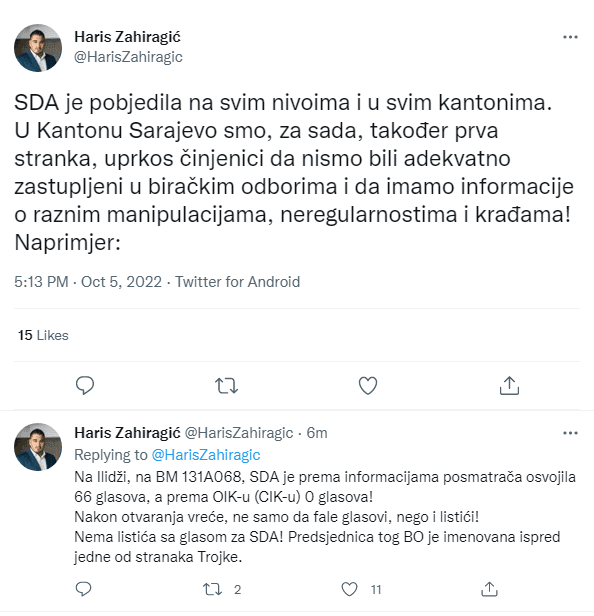 Tvit Harisa Zahiragića - Avaz