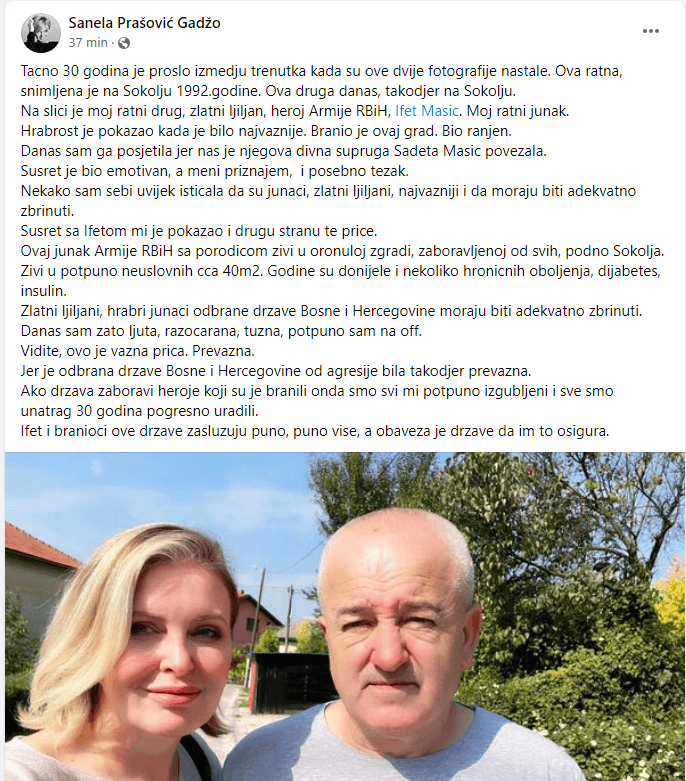 Facebook status Sanele-Prašović Gadžo - Avaz