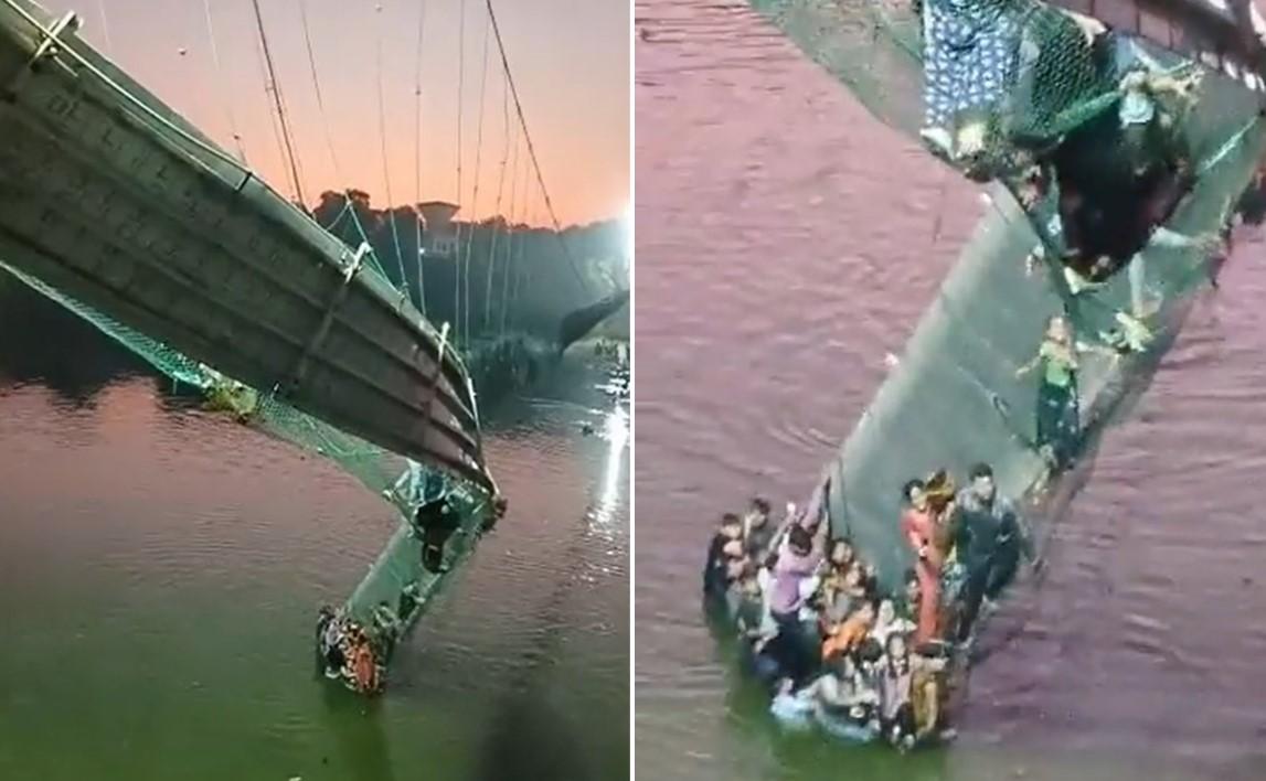 Užas u Indiji: Srušio se most, ljudi vise sa kablova, veliki broj mrtvih