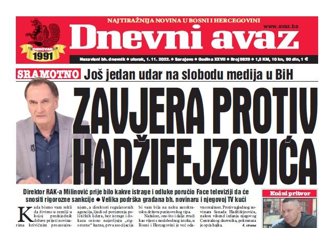 Danas u "Dnevnom avazu" čitajte: Zavjera protiv Hadžifejzovića