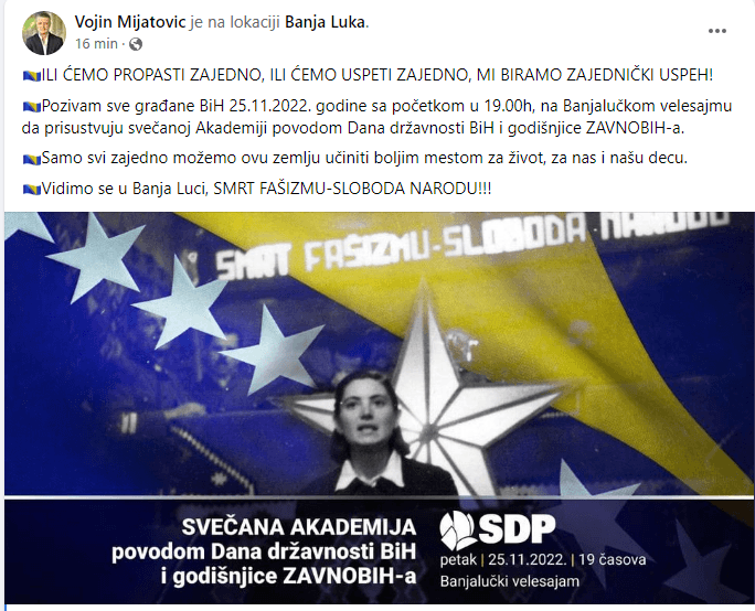 Facebook status Vojin Mijatovića - Avaz