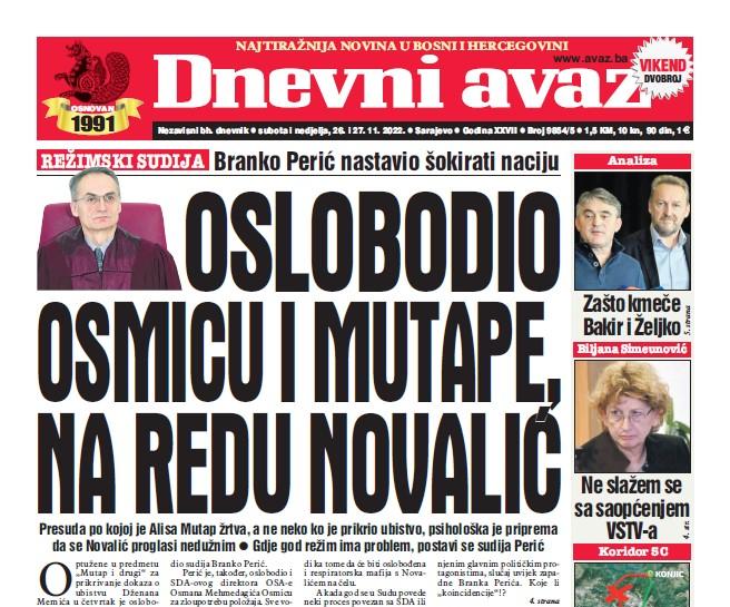 U dvobroju "Dnevnog avaza" čitajte: Oslobodio Osmicu i Mutape, na redu Novalić