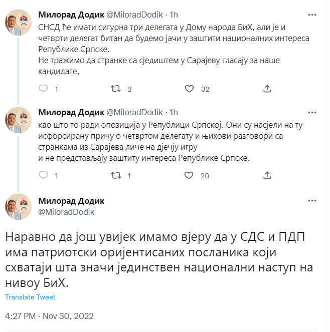 Tvitovi Milorada Dodika - Avaz