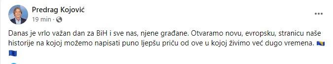 Objava Predraga Kojovića na Facebooku - Avaz