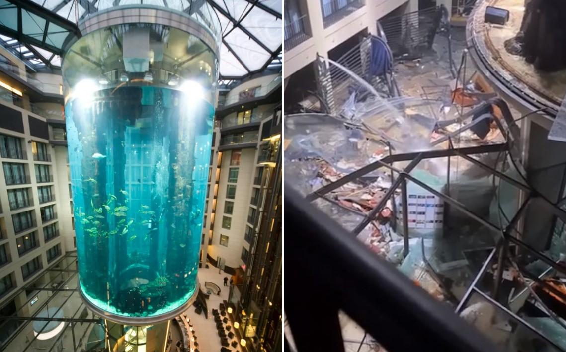 Ogromni akvarij visok 16 metara navodno je eksplodirao u petak ujutro u hotelu u Berlinu - Avaz