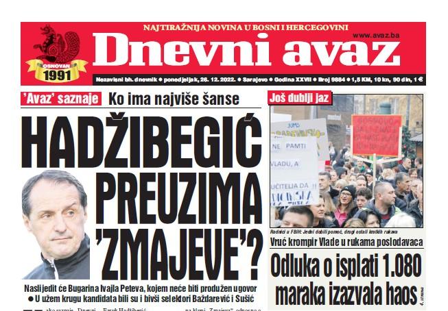 Danas u "Dnevnom avazu" čitajte: Hadžibegić preuzima "Zmajeve"?