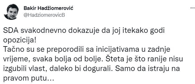 Tvit Bakira Hadžiomerovića - Avaz