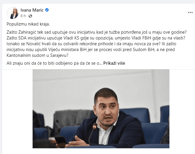 Objava Ivane Marić - Avaz