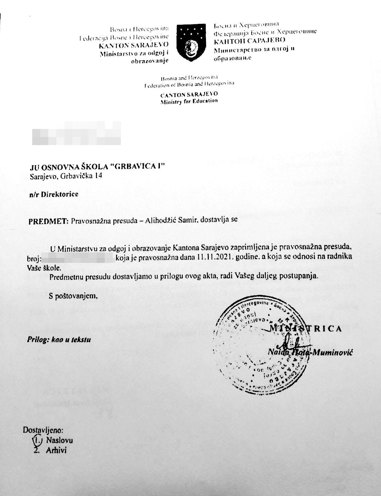 Faksimili dokumenata koje je potpisala Hota-Muminović - Avaz