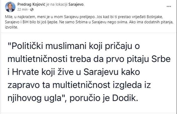 Facebook status Predrag Kojović - Avaz
