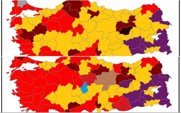 Poređenje izbora 2019. i 2024: Žuta boja označava Erdoanovu AKP - Avaz