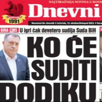 U današnjem "Dnevnom avazu" čitajte: Ko će suditi Dodiku 