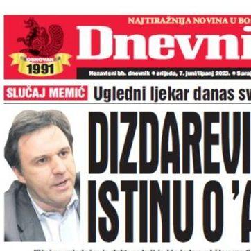 Danas u "Dnevnom avazu" čitajte: Dizdarević otkriva istinu o "amneziji"