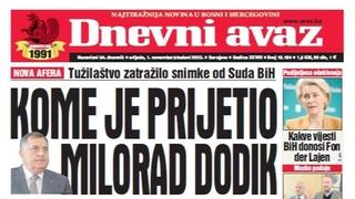 U današnjem "Dnevnom avazu" čitajte: Kome je prijetio Milorad Dodik