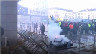 Dramatični prizori ispred Evropskog parlamenta: Poljoprivrednici palili gume i sijeno, policija ih tjera vodom