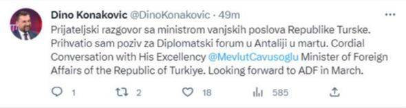 Objava Konakovića na Twitteru - Avaz