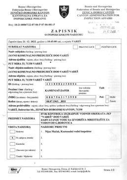 Dokument o nadzoru koji je izvršio kantonalni inspektor Nijaz Mačak - Avaz