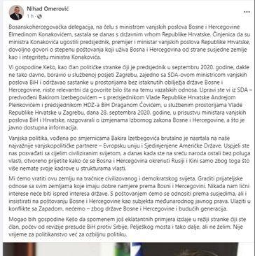 Facebook status Nihada Omerovića - Avaz