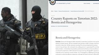 Šta američki State Department kaže o terorizmu u Bosni i Hercegovini: Kooperativan partner uprkos ograničenim kapacitetima