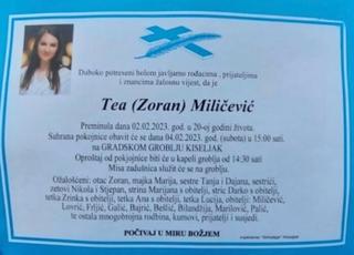 Preminula 20-godišnja studentica iz Kiseljaka Tea Miličević