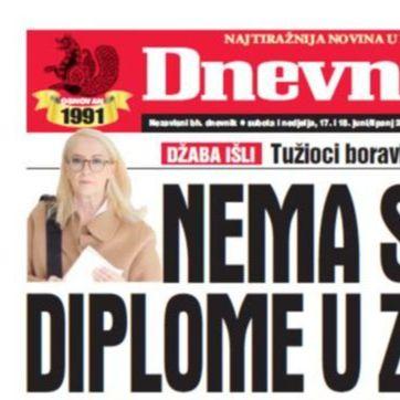 U dvobroju "Dnevnog avaza" čitajte: Nema Sebijine diplome u Zagrebu!