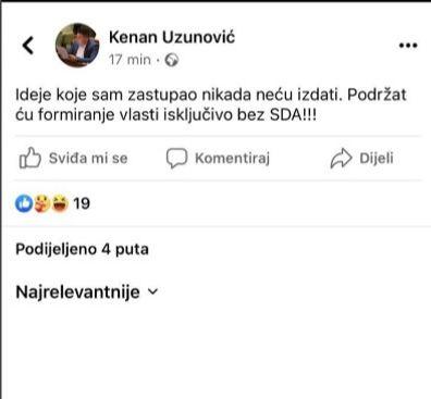 Facebook status Kenana Uzunovića - Avaz