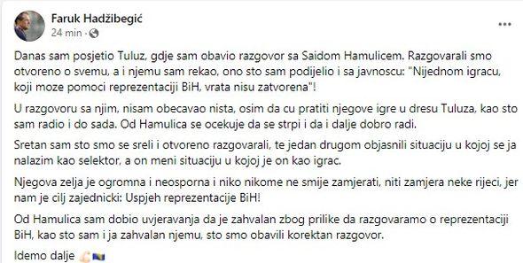 Objava Hadžibegića  - Avaz