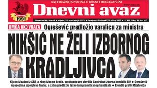 Danas u "Dnevnom avazu" čitajte: Nikšić ne želi izbornog kradljivca